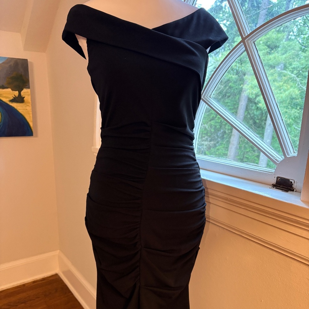 Designer Nichole Miller  On Shoulder Neckline Rushed dress body